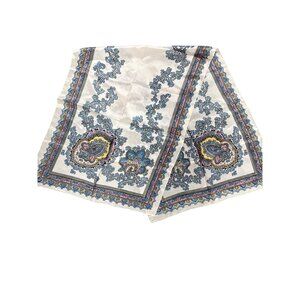 Vintage Hand-Rolled 100% Acetate Scarf Japan Paisley Print 17x44in White Blue Pi